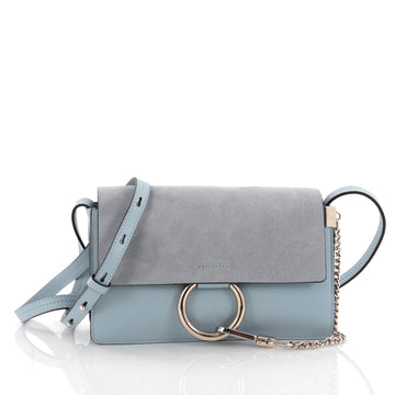 Chloe Faye Shoulder Bag Leather and Suede Small Blue 2264701