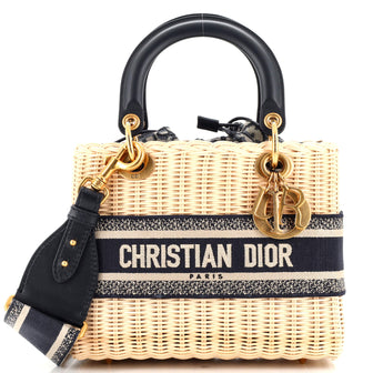 Christian Dior Lady Dior Bag Wicker and Oblique Canvas Medium
