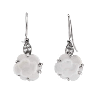 Chanel Camellia Sculpte Dangle Earrings 18K White Gold with Diamonds and Chalcedony