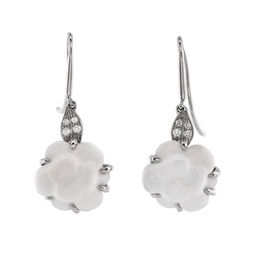 Chanel Camellia Sculpte Dangle Earrings 18K White Gold with Diamonds and Chalcedony