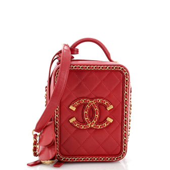 Chanel Filigree Vertical Vanity Case Quilted Goatskin with Chain Detail Red  22649812