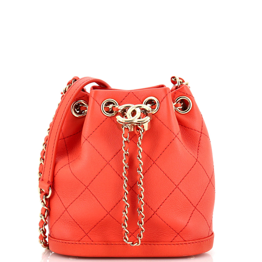 Chanel CC Drawstring Bucket Bag Quilted Lambskin Mini Red 22649814