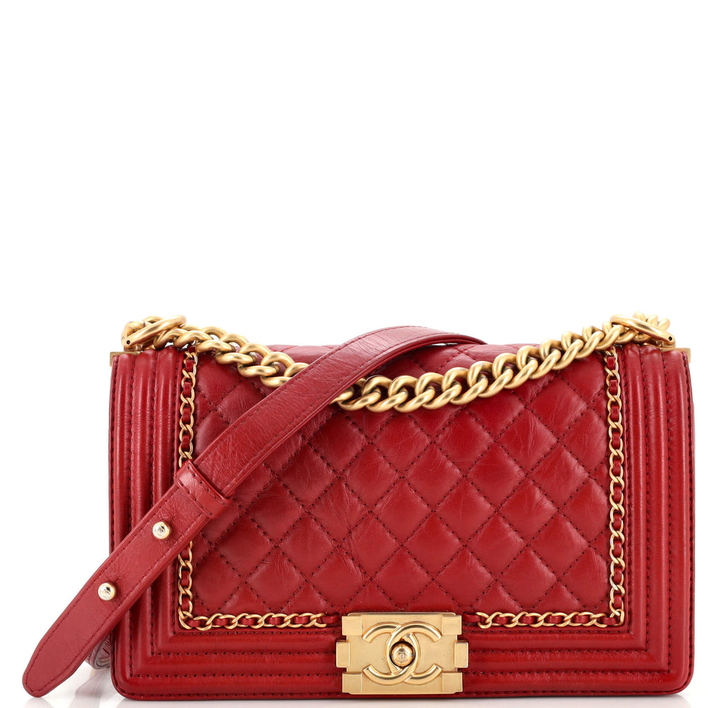 Chanel Jacket Boy Flap Bag Quilted Aged Calfskin Old Medium Red 22649818