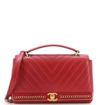 Chanel Convertible Top Handle Bag Chevron Calfskin with Braided Chain Detail