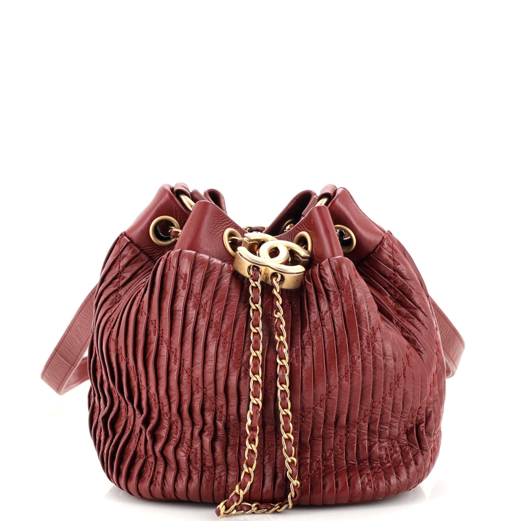Chanel Coco Pleats Drawstring Bag Pleated Crumpled Calfskin Small Red  22649821