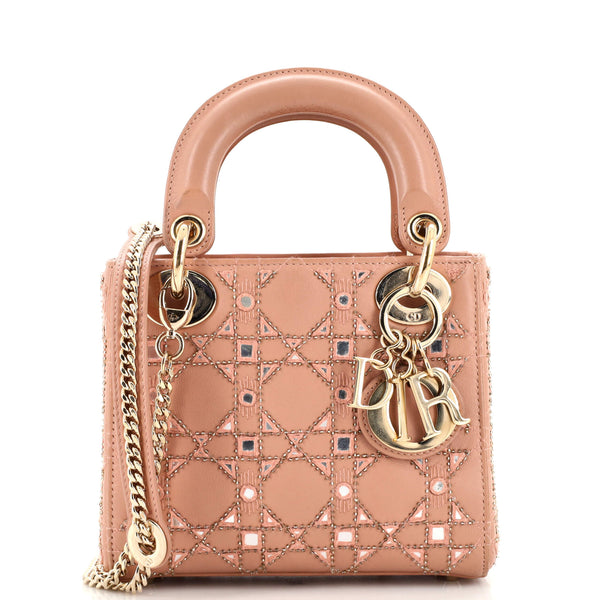 Christian Dior Lady Dior Chain Bag Beaded Leather Mini Pink 22649832