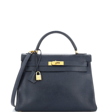 Hermes Kelly Handbag Blue Courchevel with Gold Hardware 32