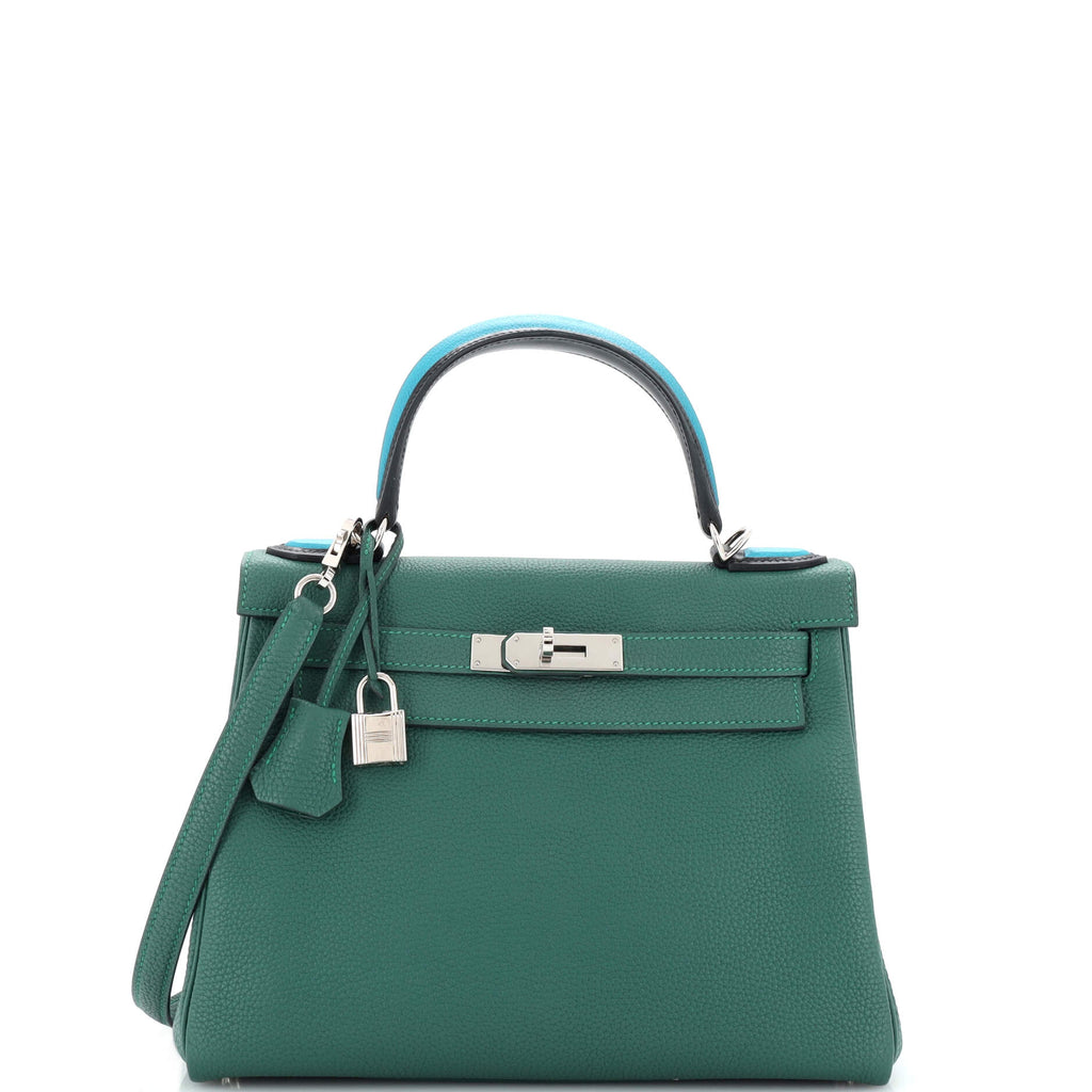 The Luxury Handbag Hermes Kelly Size 28 in Blue Zanzibar Color