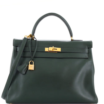 Hermes Kelly Handbag Green Gulliver with Gold Hardware 35