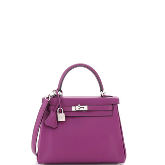 Hermes Kelly Handbag Purple Swift with Palladium Hardware 25