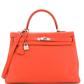 Hermes Kelly Handbag Orange Togo with Palladium Hardware 35