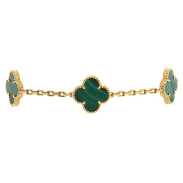 Van Cleef & Arpels Vintage Alhambra 5 Motifs Bracelet 18K Yellow Gold and Malachite