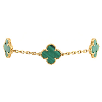 Van Cleef & Arpels Vintage Alhambra 5 Motifs Bracelet 18K Yellow Gold and Malachite