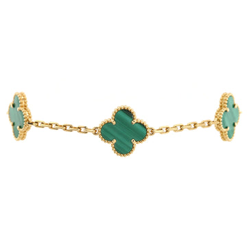 Van Cleef & Arpels Vintage Alhambra 5 Motifs Bracelet 18K Yellow Gold and Malachite