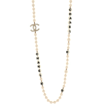 Chanel CC Long Logo Necklace Faux Pearls with Metal and Crystals