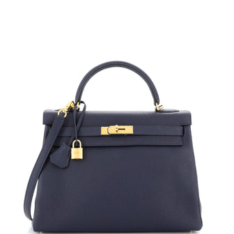 Hermes Kelly Handbag Blue Togo with Gold Hardware 32