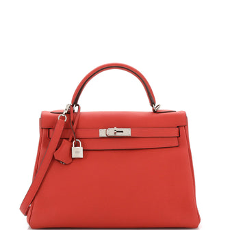 Hermes Kelly Handbag Red Togo with Palladium Hardware 32