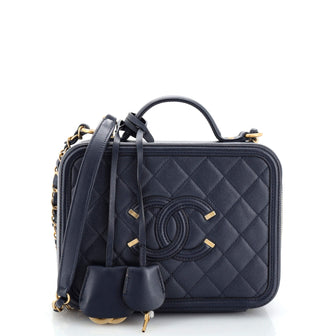 Chanel Filigree Vanity Case Quilted Caviar Medium Blue 22650921
