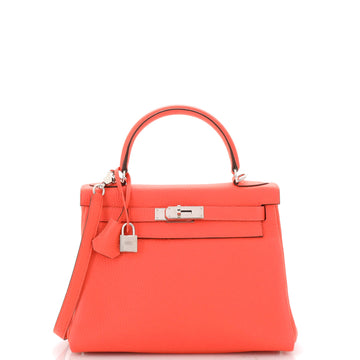 Hermes Kelly Handbag Pink Clemence with Palladium Hardware 28