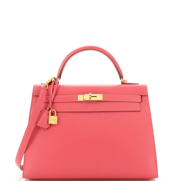 Hermes Kelly Handbag Pink Tadelakt with Gold Hardware 32