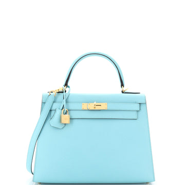 Hermes Kelly Handbag Blue Epsom with Gold Hardware 28