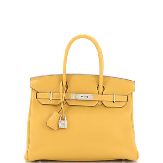Hermes Birkin Handbag Yellow Togo with Palladium Hardware 30