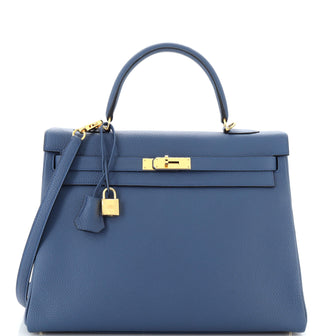 Hermes Kelly Handbag Blue Togo with Gold Hardware 35