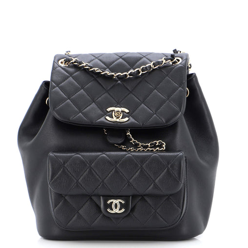 Chanel Duma Drawstring Backpack Quilted Leather Large Black  display picture 1
