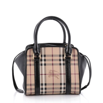 Burberry Dinton Convertible Satchel Haymarket Coated Canvas and Leather Small Brown 2265301