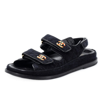 Chanel Women's Velcro Dad Sandals Quilted Velvet