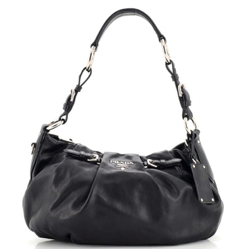 Prada Buckle Pleated Shoulder Bag Soft Calf Large