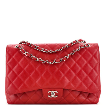 Chanel Vintage Classic Single Flap Bag Quilted Caviar Maxi Red 2264815