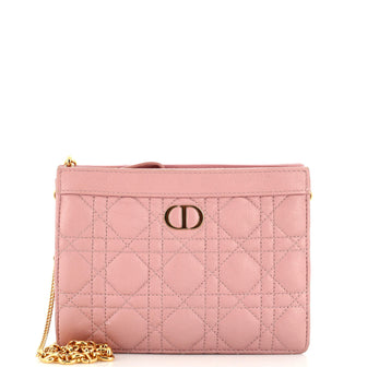 Christian Dior Caro Zipped Pouch With Chain Leather