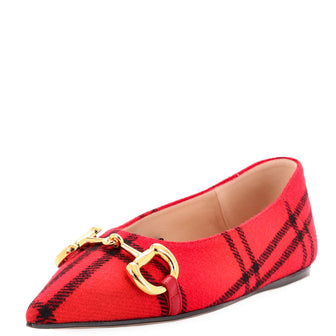 Gucci Women's Deva Horsebit Chain Ballerina Flats Check Wool