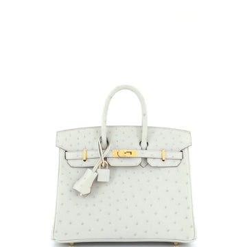 Hermes Birkin Handbag Grey Ostrich with Gold Hardware 25