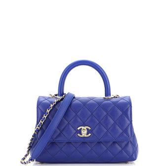 Chanel Coco Top Handle Bag Quilted Caviar Mini Blue