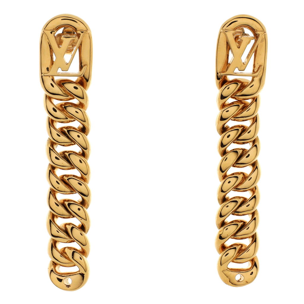 Louis Vuitton LV Spelling Earrings Golden Metal & Resin