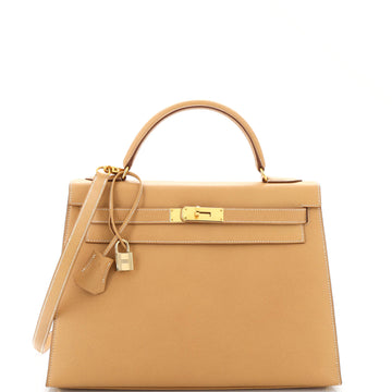 Hermes Kelly Handbag Brown Courchevel with Gold Hardware 32