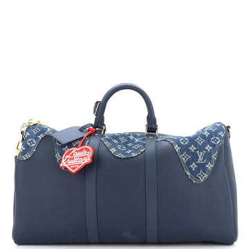 Louis Vuitton Nigo Keepall Bandouliere Bag Monogram Denim and Taurillon Leather 50