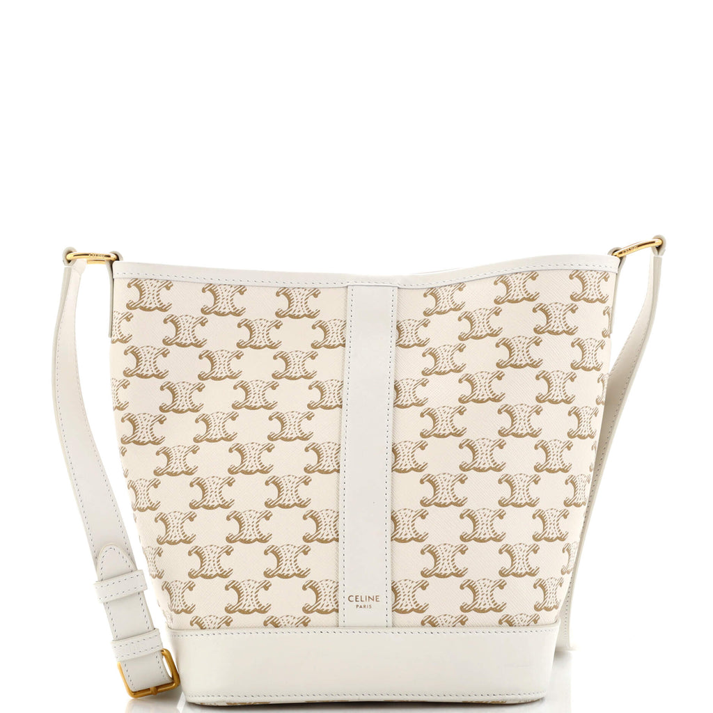 Celine Bucket Bag Triomphe Coated Canvas Small White 22673615
