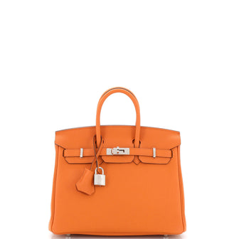 Hermes Birkin Handbag Orange Minimum Togo with Palladium Hardware 25