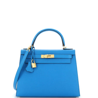 Hermes Kelly Handbag Blue Epsom with Gold Hardware 28