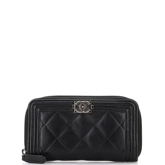 Chanel Boy Zip Around Wallet Quilted Caviar Small Black 2267631