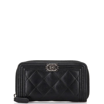 Chanel Boy Zip Around Wallet Quilted Caviar Small