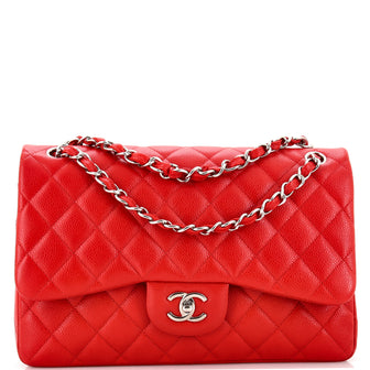 Chanel Classic Double Flap Bag Quilted Caviar Jumbo Red 2267901