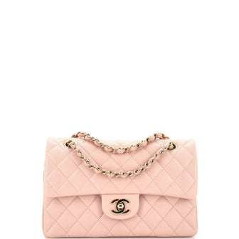 Chanel Light Pink Quilted Caviar Leather Classic Small Double Flap