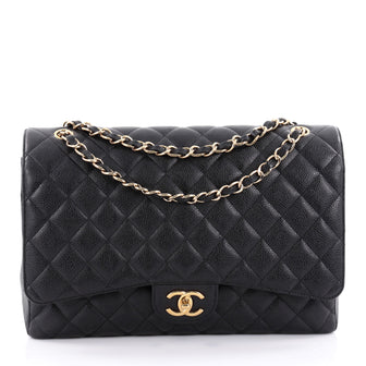Chanel Classic Double Flap Bag Quilted Caviar Maxi Black