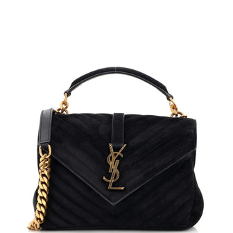 Saint Laurent Classic Monogram College Bag Matelasse Chevron Suede Medium