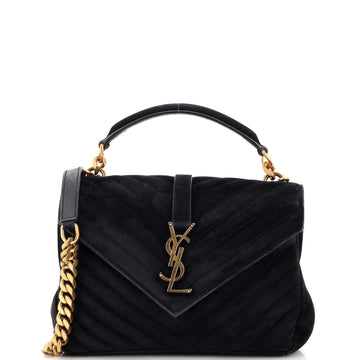 Saint Laurent Classic Monogram College Bag Matelasse Chevron Suede Medium