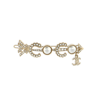 Chanel Coco Arrow Barrette Metal with Faux Pearls and Crystals
